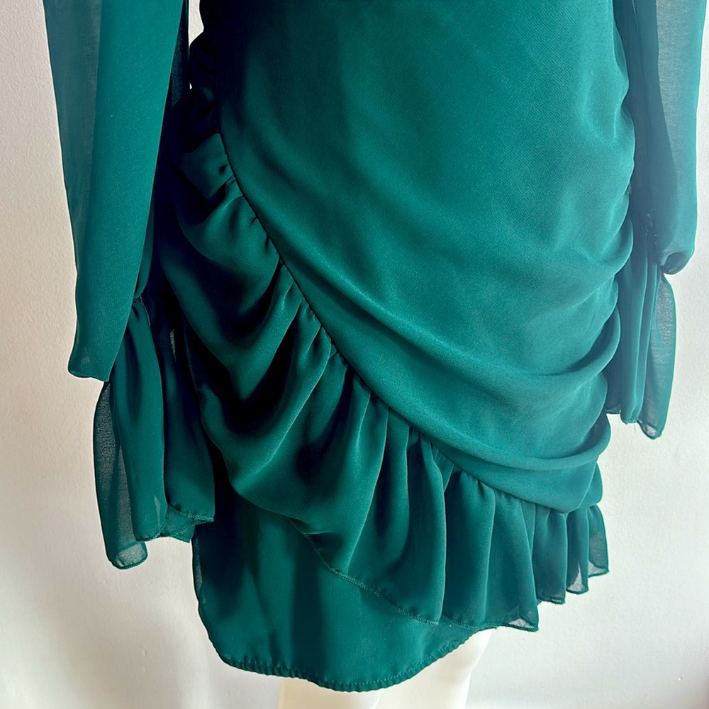 NWOT Elegant Semi Sheer Emerald Dress - Picture 6 of 9